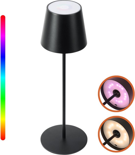 Goliving Chroma Table Lamp Rechargeable - Sans fil et dimmable - Lampe tactile - Lampe de nuit Chambre et salon - RGBW - 37,5 cm - Noir