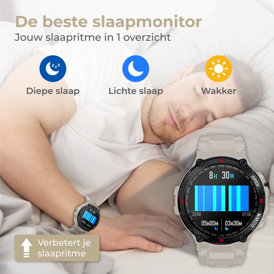 Nuvance - Montre intelligente pour l'extérieur - IP67 Waterproof - Bluetooth Smartwatch pour femmes et hommes - Smartwatches - Montre de sport avec podomètre, compteur de calories, somnomètre - Convient à tous les smartphones - Gris