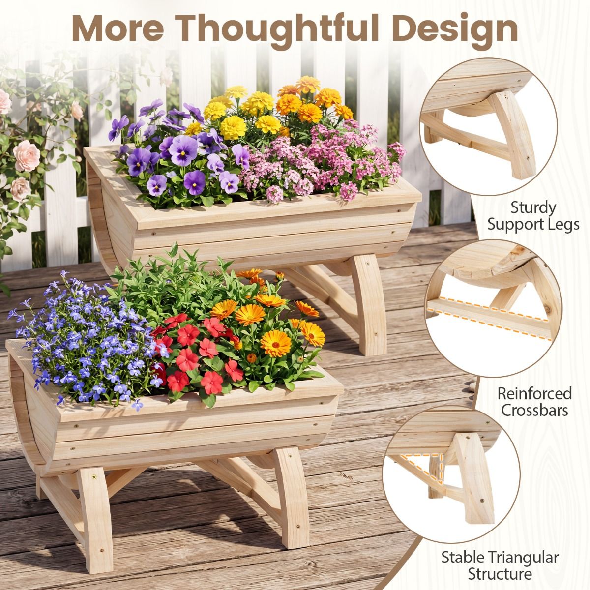 Lot de 2 jardinières surélevées Coast - Bois de pin - Avec trou de drainage - Naturel