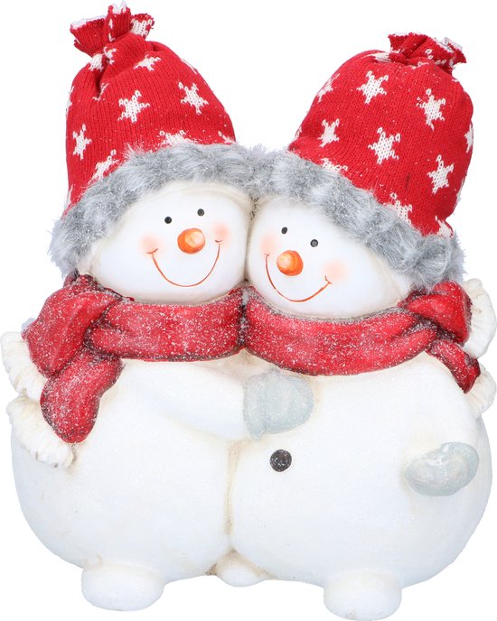 Cadeaux de Noël Statue Couple de Bonhommes de Neige - Statue 31CM - Décorations de Noël pour l'intérieur et l'extérieur