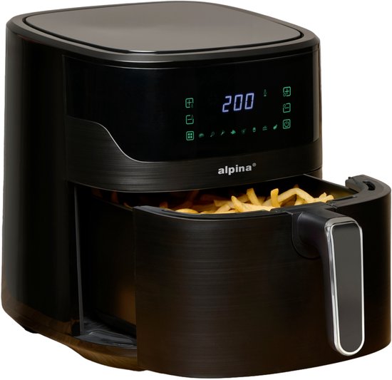 Alpina Airfryer XL - Friteuse à air chaud 6 L - Air Fryer pour 2 à 5 personnes - Four à air chaud avec écran tactile numérique - Température réglable de 80 à 200 degrés - Fonction minuterie - 8 programmes de cuisson