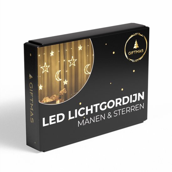 Light Curtain Giftmas  - Décoration suspendue - Intérieur/Extérieur - 3.5M - 120 LED  - Lunes et étoiles - Blanc chaud