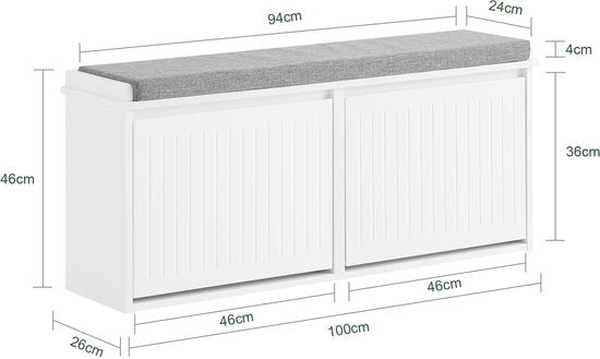 SoBuy FSR98-XL-W Banc à chaussures - Blanc Banc de rangement avec rabats et banc