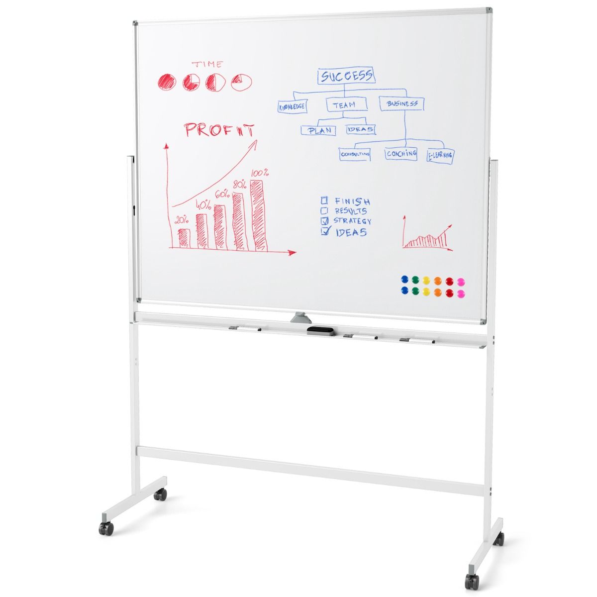 Tableau blanc mobile Coast - Tableau magnétique double face - Hauteur réglable - Avec roulettes - Blanc 150 x 120 cm