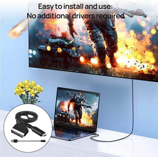 Adaptateur SCART vers HDMI - Adaptateur audio-vidéo tout-en-un SCART vers HDMI 1080p/720p - Livré avec un câble HDMI, un câble d'entrée SCART et un port de sortie HDMI - Compatible avec les téléviseurs HD, les décodeurs, les magnétoscopes VHS, la Xbox, la