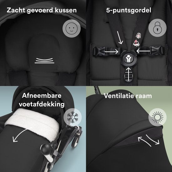 Stokke YOYO 0+ Newborn Pack, noir - Comprend un matelas, un pare-soleil extensible et un harnais à cinq points - Nécessite un châssis YOYO (vendu séparément)