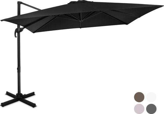 VONROC Premium Parasol flottant Pisogne 300x300cm - Base transversale et housse de protection incluses - Parasol carré - Rotation 360° - Inclinaison - Toile résistante aux UV - Noir
