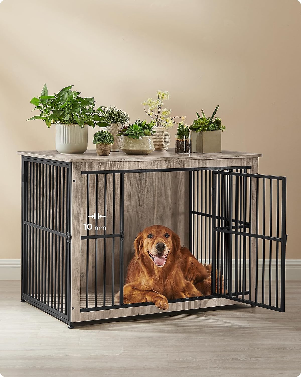 Cage pour chien Feandrea DEGWOOD, style meuble - 110 × 76 × 82 cm - grège/noir