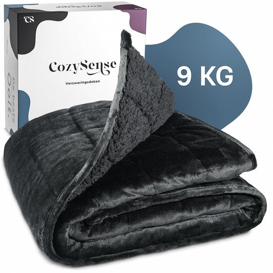 Couverture lestée CozySense® 9 kg - Couverture lestée - Couverture lestée - GLASS-Flow® Distribution de la pression - 135x200 - Velours flanelle & Sherpa - Hypoallergénique - Noir
