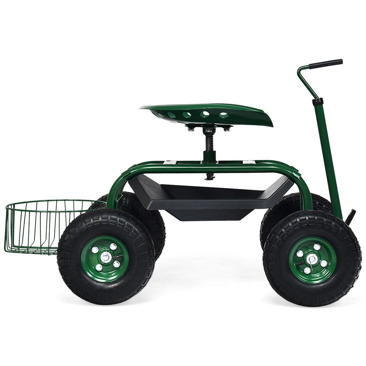 Chariot de jardin Coast avec panier de rangement - poignée réglable en hauteur - assise ergonomique - vert