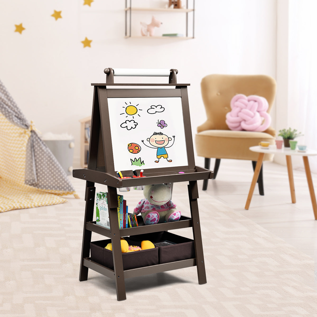 Coast 3 on 1 enfants plus facile table enfants tableau blanc double face -tableau debout incluant des aimants pour les tout-petits café café