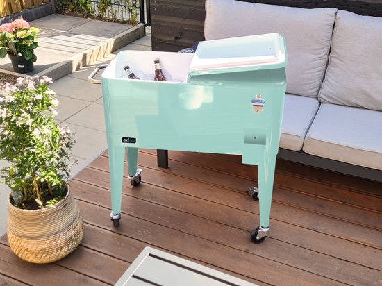 AXI Retro Cooler Mint - Glacière à roulettes - Capacité de 76 L - Glacière avec robinet de vidange