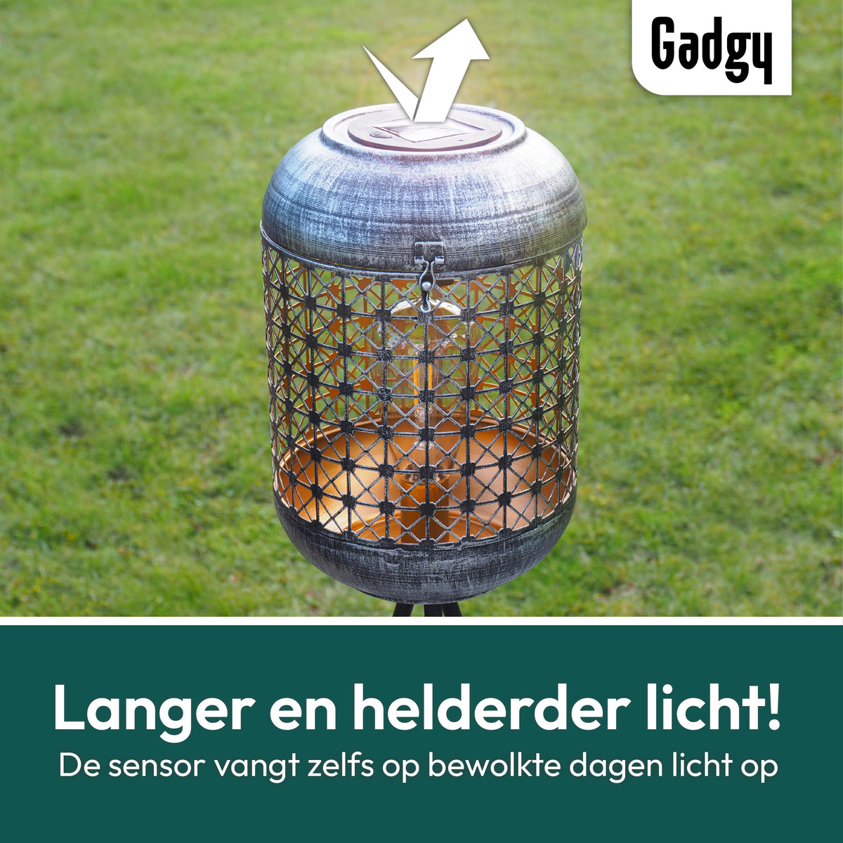 Gadgy Solar Tuinverlichting Staande Lamp Terras - Buitenlamp Zonne Energie Balkon & Tuin - Driepoot Tuinlamp Led Buiten - Tuinverlichting op Zonneenergie - Lantaarn voor Buiten Verlichting - Tuinlampen - Zilver / Zwart / Goud
