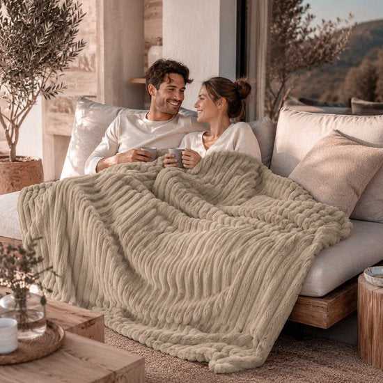 Couverture en polaire Ceruzo 200 x 240 cm - Plaid XXL - Marron taupe - Polaire douce - Couvre-lit pour lit double