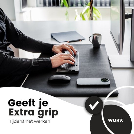 Tapis de bureau professionnel en cuir synthétique WURK - Tapis de souris - Accessoires de bureau - Tapis de souris XXL- Inclut un clip de câble - 90x45 - Noir