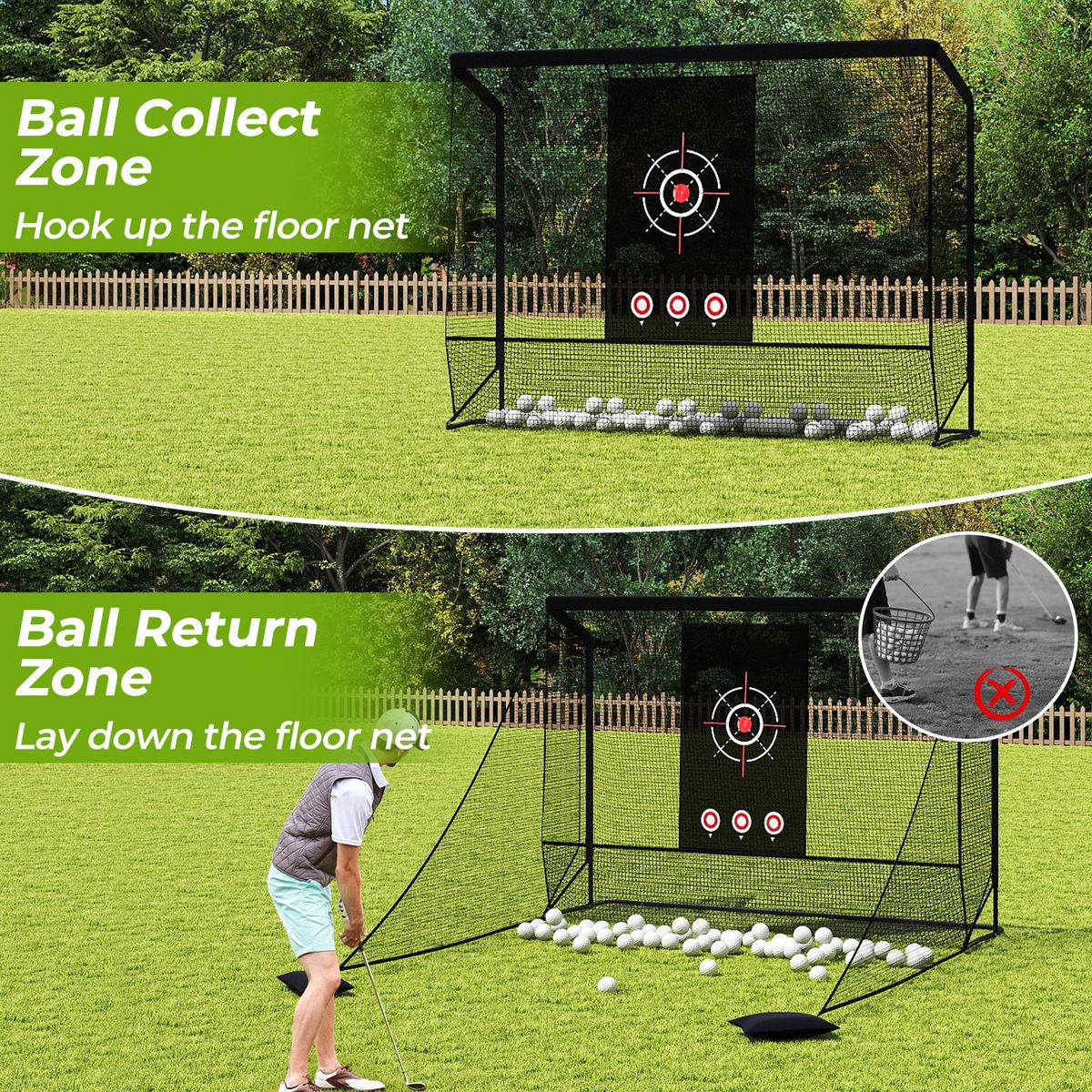 Filet d'entraînement de golf Coast - avec cible et panneaux latéraux pliables - taille L - noir