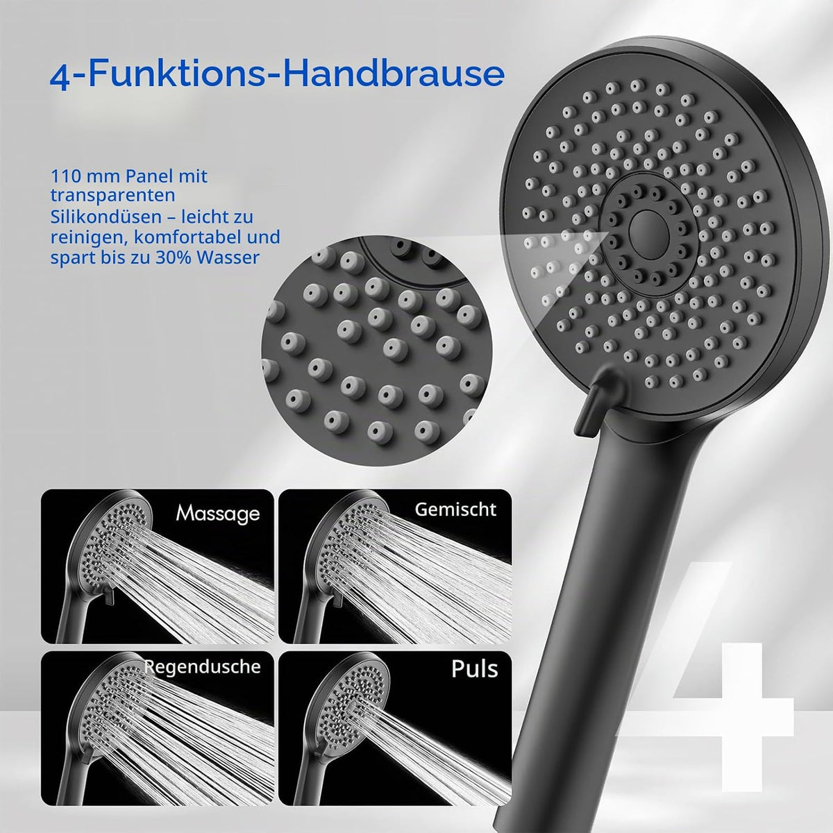 Ensemble de douche à effet pluie Homelody sans robinet - Douchette à main à 4 positions - Douche de tête 9 pouces - Hauteur 101,4 cm - Acier inoxydable - Noir mat