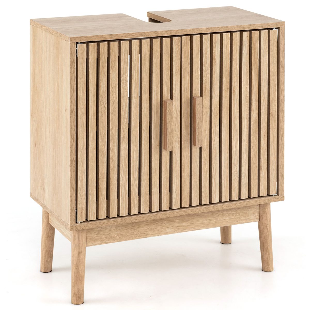 Meuble de salle de bains Coast sous-lavabo - 2 portes à lamelles - pieds en pin - aspect naturel - 60 x 30 x 70 cm