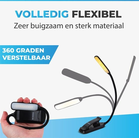 Tikkens Lampe de lecture LED pour livre - Lampe de lecture de table de nuit pour le lit - Lampe de lecture rechargeable par USB avec pince - Lampe de lecture avec 3 niveaux de lumière