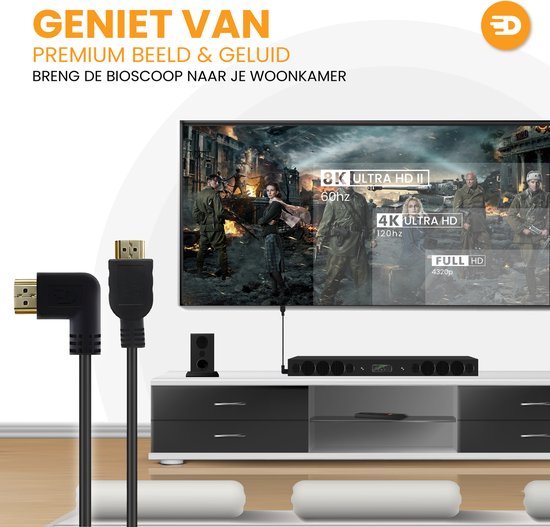 Drivv. Câble HDMI 2.1 - coudé - Ultra HD 8K - HDMI vers HDMI - 2 mètres - noir