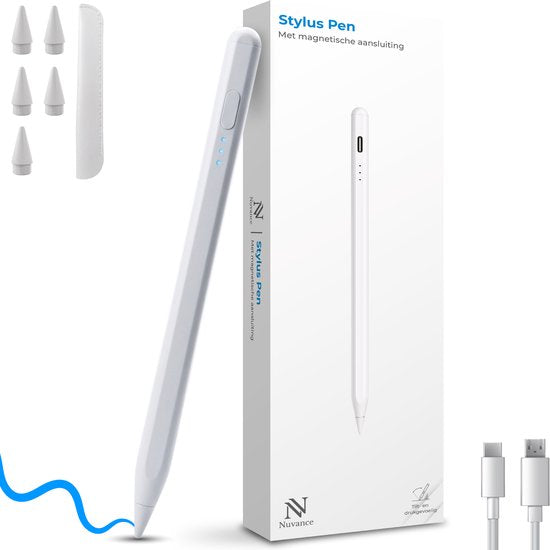 Stylet Nuvance - Compatible avec l'iPad d'Apple 2018-2026 - Stylet pour écran tactile - 6 pointes incluses - Pencil