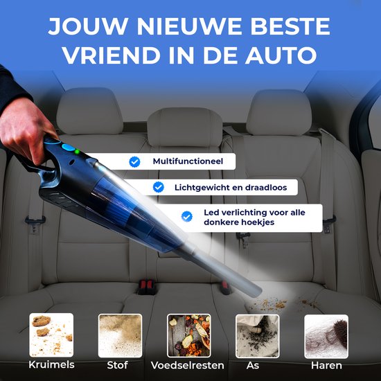 TTD® Premium Aspirateur de voiture sans fil avec sac de rangement de luxe - Extra puissant 14 000 Pa - humide et sec - 2 filtres HEPA de qualité supérieure inclus - Aspirateur de miettes sans fil - Aspirateur de voiture - Aspirateur à main - Dépoussiéreur