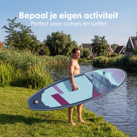 LifeGoods SUP Board All-round Compact - 100 KG Load Capacity - 300 x 76 cm - Inflatable - Complete SUP Package - Blue/Purple