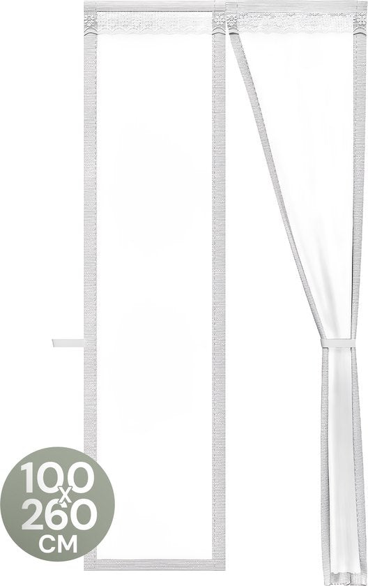 O'DADDY® Rideau de porte Deluxe FIBER - Rideau anti-moustiques magnétique - Pour portes neuves et standard - Installation facile - Moustiquaire de porte blanche - 100x260 cm