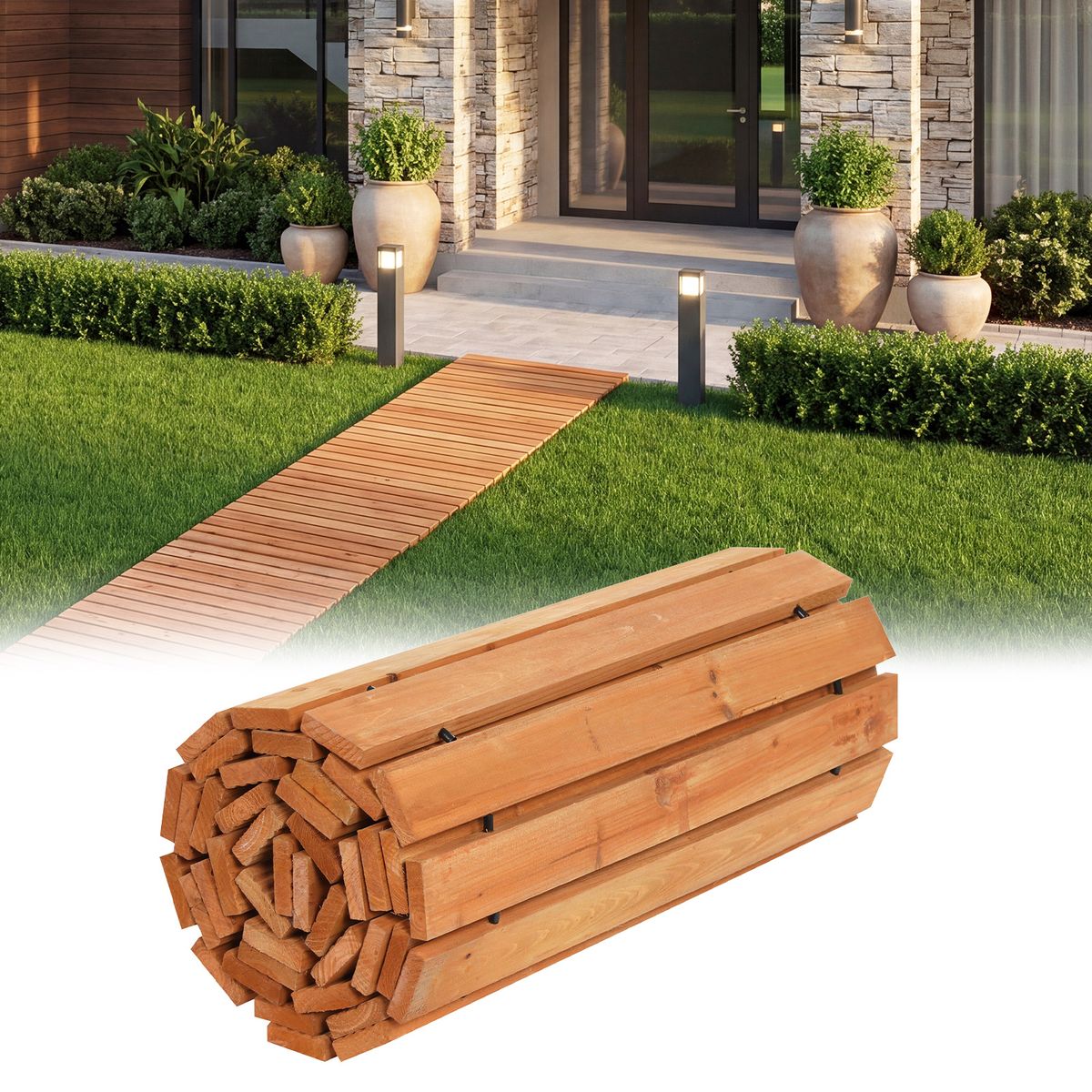 Passerelle de jardin en bois Coast - déployable - surface antidérapante - marron clair 245 x 55 cm