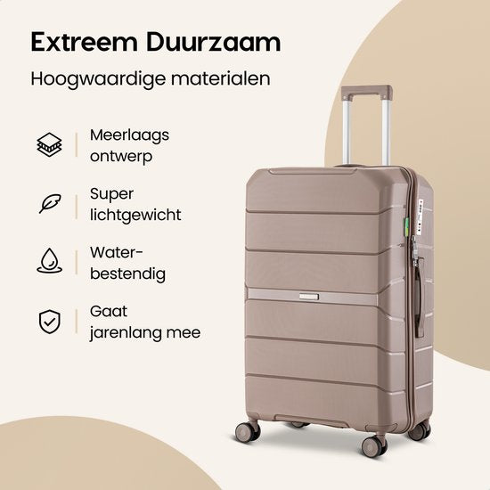 SKYCASES Urban Adventurer - Grande valise de voyage - Serrure à chiffres - 49x30x75cm - 110L - Valise de voyage avec serrure de valise - Roues pivotantes - Champagne