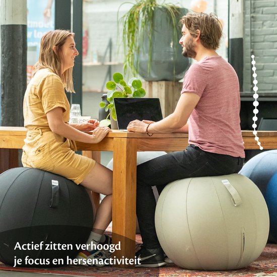 Ballon de siège Backerz 55 cm - Ballons de siège avec housse en lin - Chaise de bureau ergonomique pour le bureau et la maison - Ballon de yoga de luxe - Gris clair
