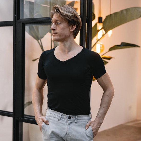 Anti Sweat Shirt - Fibershirts® - Coussinets d'aisselles cousus - Maillot de corps - Noir - Col en V - Hommes - Taille M