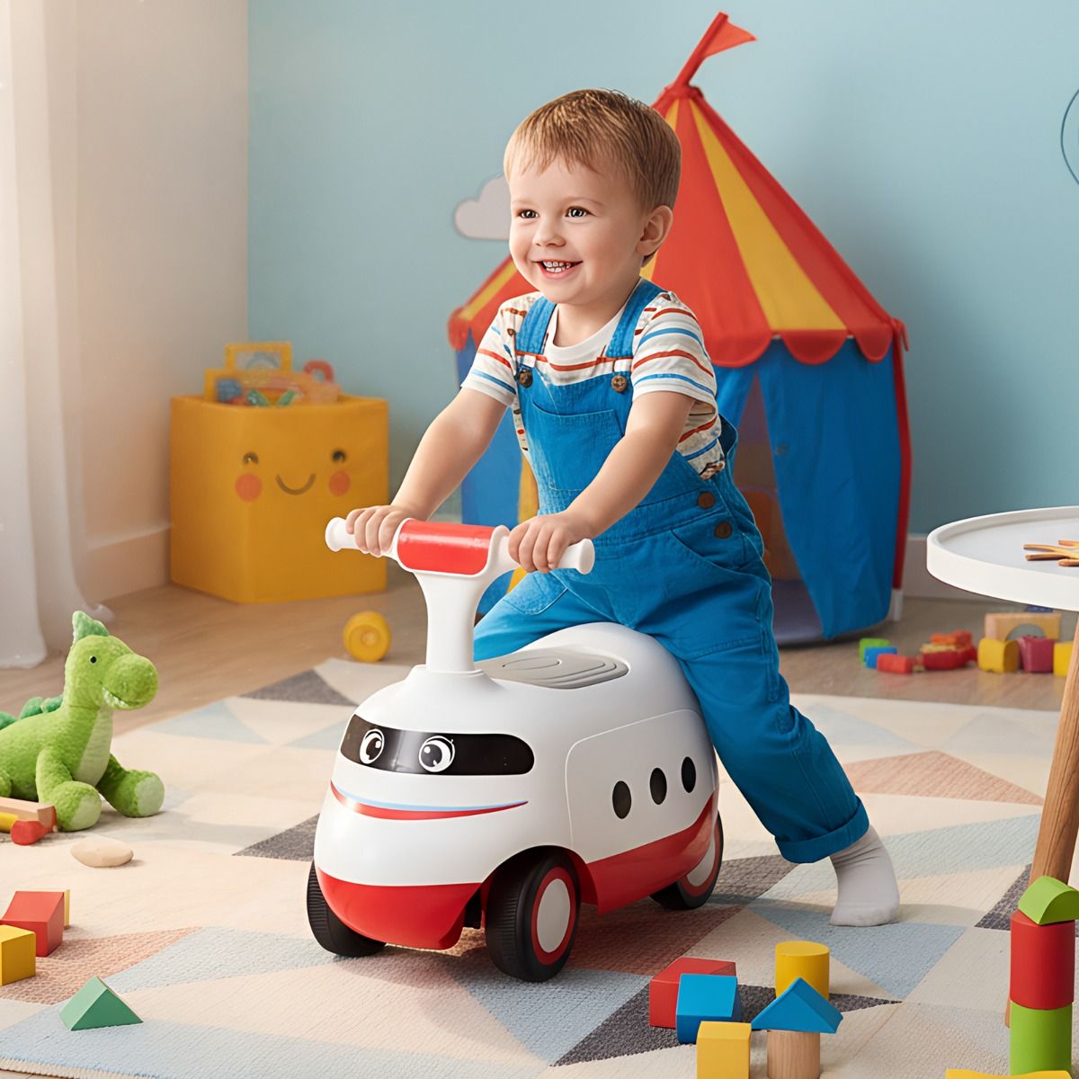 Voiture à pousser Coast pour tout-petits - avec klaxon et compartiment de rangement - blanche