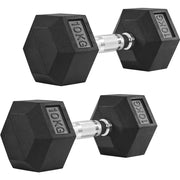 Ensemble d'haltères Yaheetech 2 x 10 kg – Noir – Haltères hexagonaux en caoutchouc – 32 x 13,5 x 12 cm