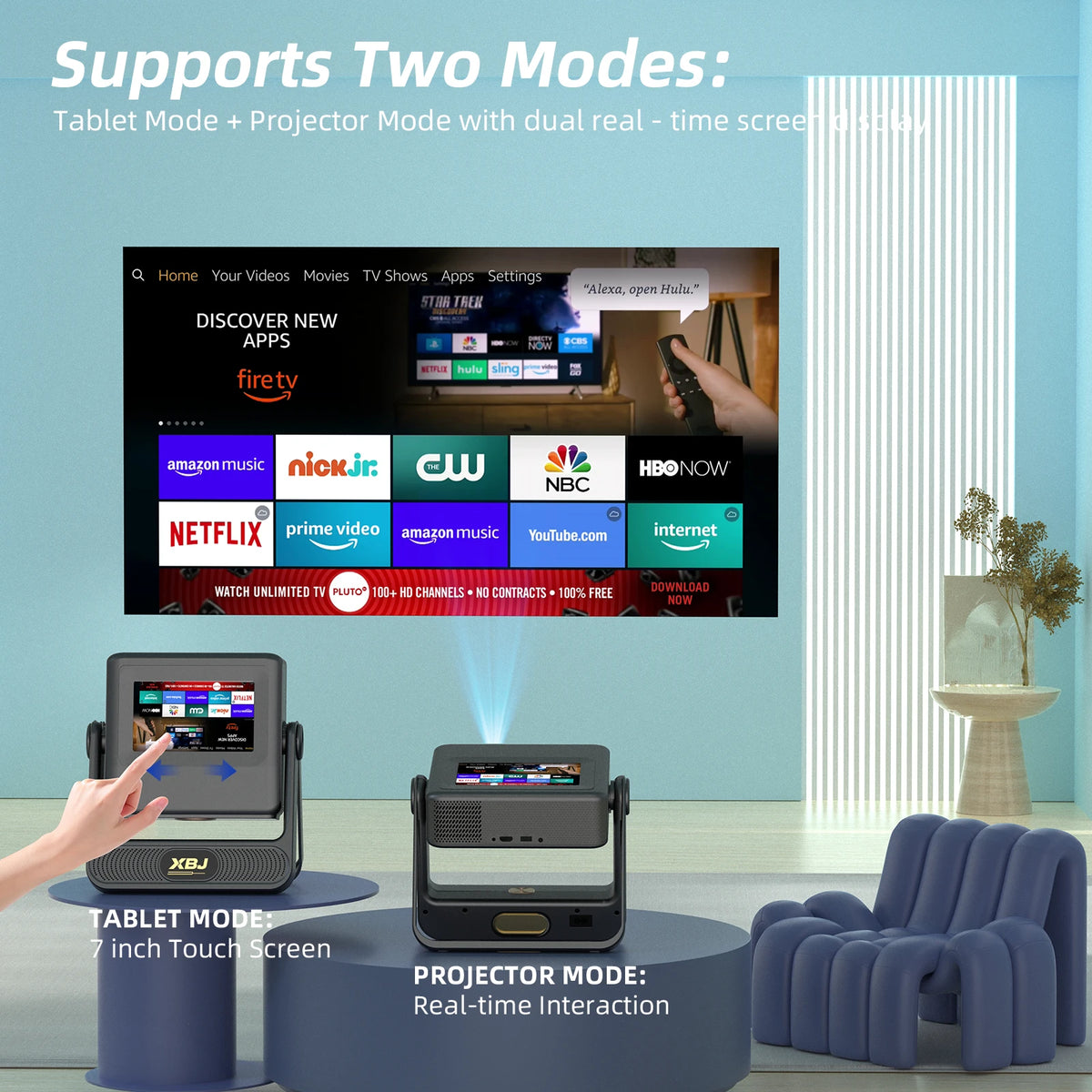[Effet de projection géant de 300 pouces] Projecteur d'extérieur XBJ avec pavé tactile - Écran géant de 300 pouces pour home cinéma