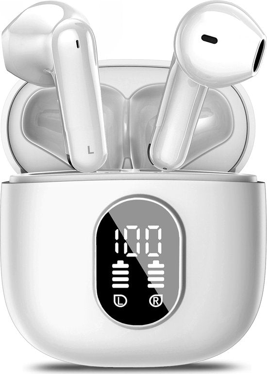 Soundtrex X-Pro Wireless Earphones - Ecouteurs Bluetooth - Earpods sans fil - Ecran LED - Bluetooth 5.3 - Blanc