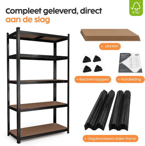 Étagère Infinity Goods noire - Lot de 2 - 180 x 90 x 40 cm - Étagère de rangement en métal - Armoire de rangement - Rayonnage d'entrepôt à 5 tablettes - Charge max. de 175 kg par tablette, 875 kg au total