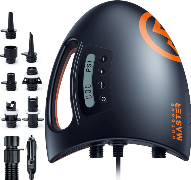 Pompe à air OutdoorMaster Shark II pour SUP - Noire - 20 PSI, électrique, 12 V