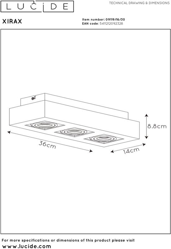 Lucide XIRAX - Spot de plafond (lampe de plafond) - LED à intensité variable vers une lumière chaude - GU10 (MR16) - 3 x 5 W 2200 K/3000 K - Noir