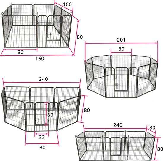 Enclos à 8 coins pour chiens 80 cm de haut Ø 210 cm 401717