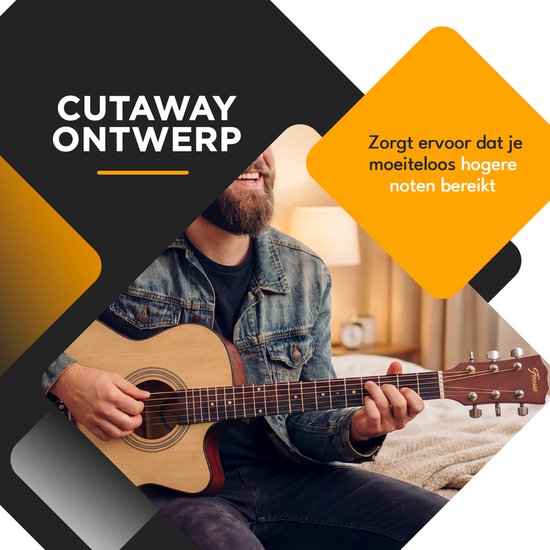 Guitare acoustique Finesse - avec cours vidéo - 4/4 40" - Guitare western - Guitare pour enfants et adultes - Naturel