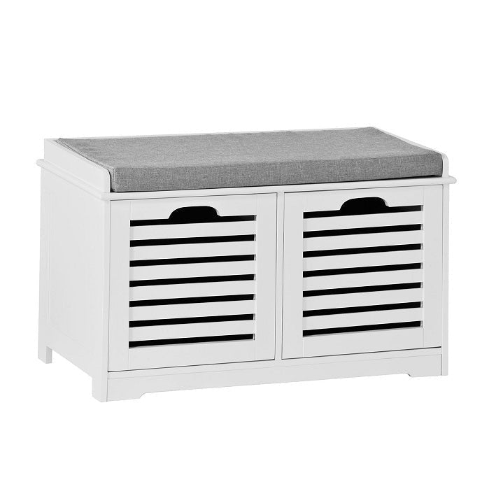 Meuble à chaussures - SoBuy 2 paniers amovibles – Coussin d’assise – Banc de rangement – 71 x 34 x 43 cm – Blanc