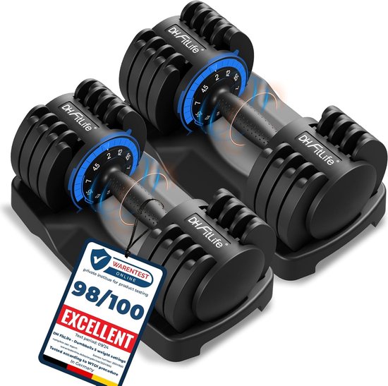 DH FitLife, ensemble d'haltères réglables de 2 à 12 kg avec 5 niveaux de poids, pour la musculation ; ensemble d'haltères courts avec disques peu encombrants pour l'entraînement à domicile ; haltères courts réglables, poids variables 5 en 1, lot de 2