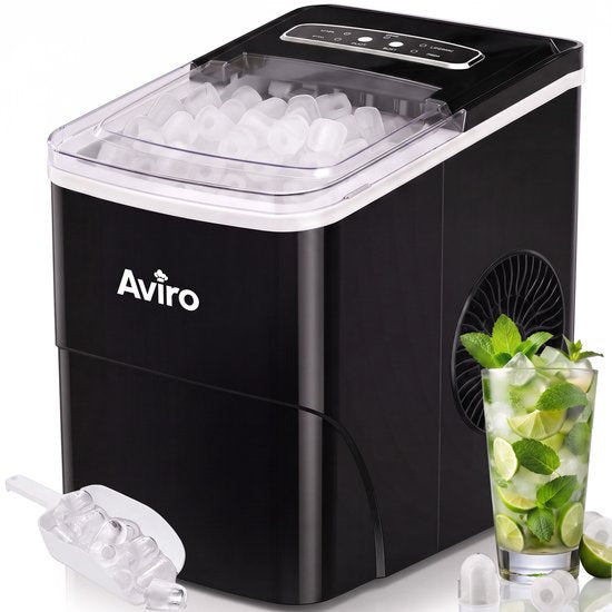 Machine à glaçons Aviro XL - 2 L - Avec cuillère à glace - Machine à glaçons - 16 kg / 24 h - Fonction d'auto-nettoyage - Noir