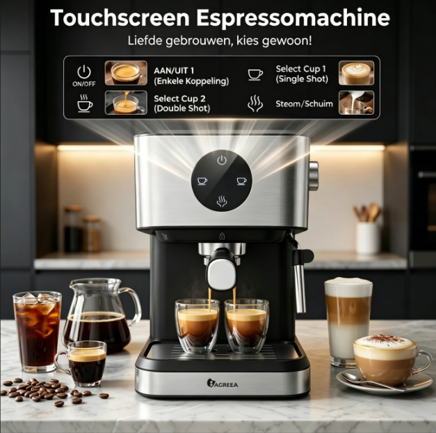 Machine à expresso Iagreea CM3050 - 20 bars - Buse à vapeur - 1,5 L - Acier inoxydable