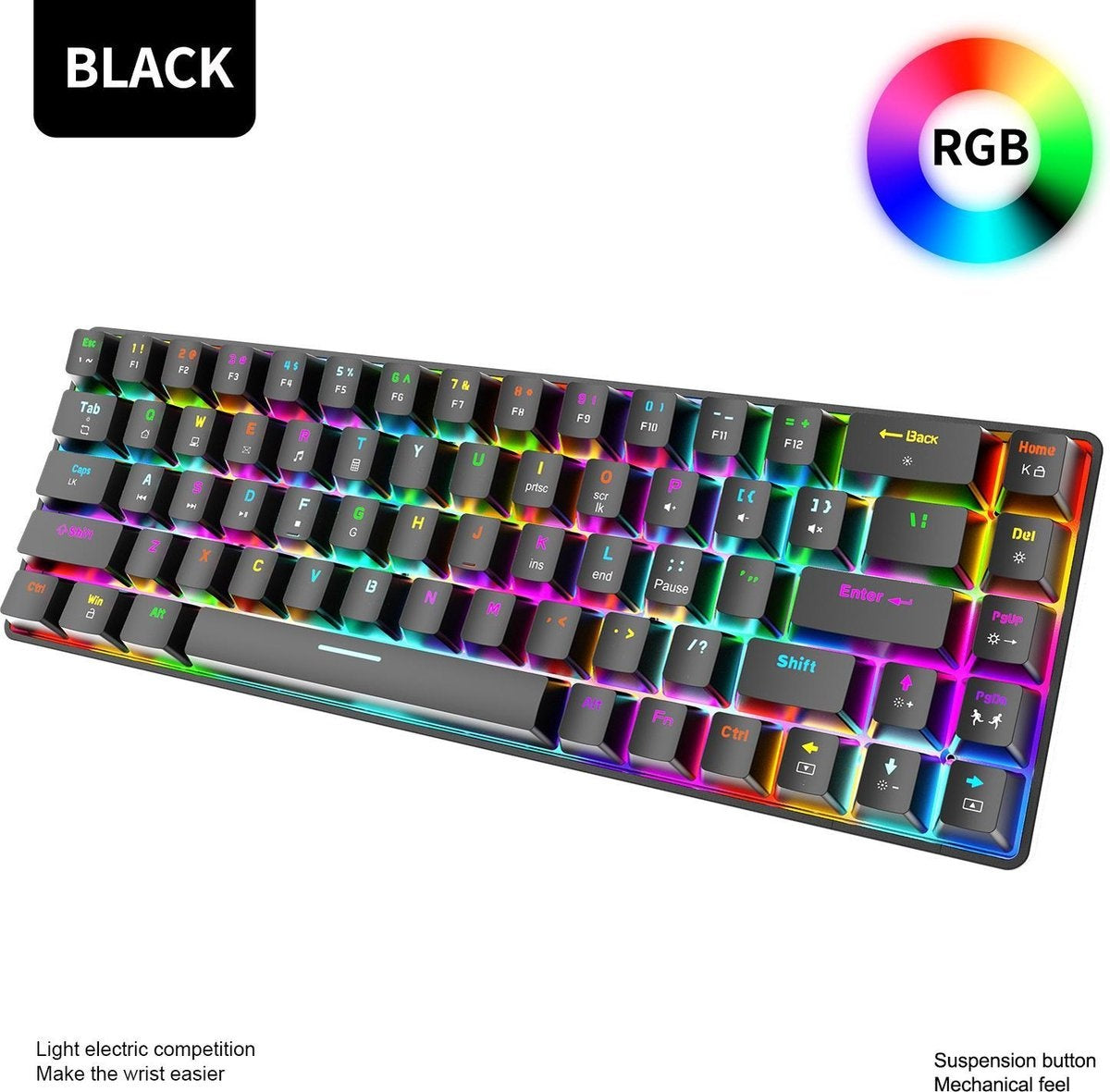ZIYOU LANG T8 RGB Mechanical 68Keys gaming keyboard - Clavier de jeu Windows/Mac - Interrupteur marron - QWERTY - Clavier mécanique - Noir