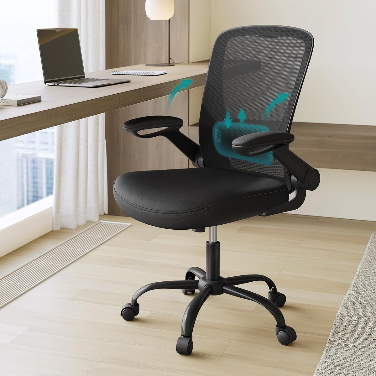 Chaise de bureau ergonomique Songmics OBN37BK - Accoudoirs rabattables - Noir