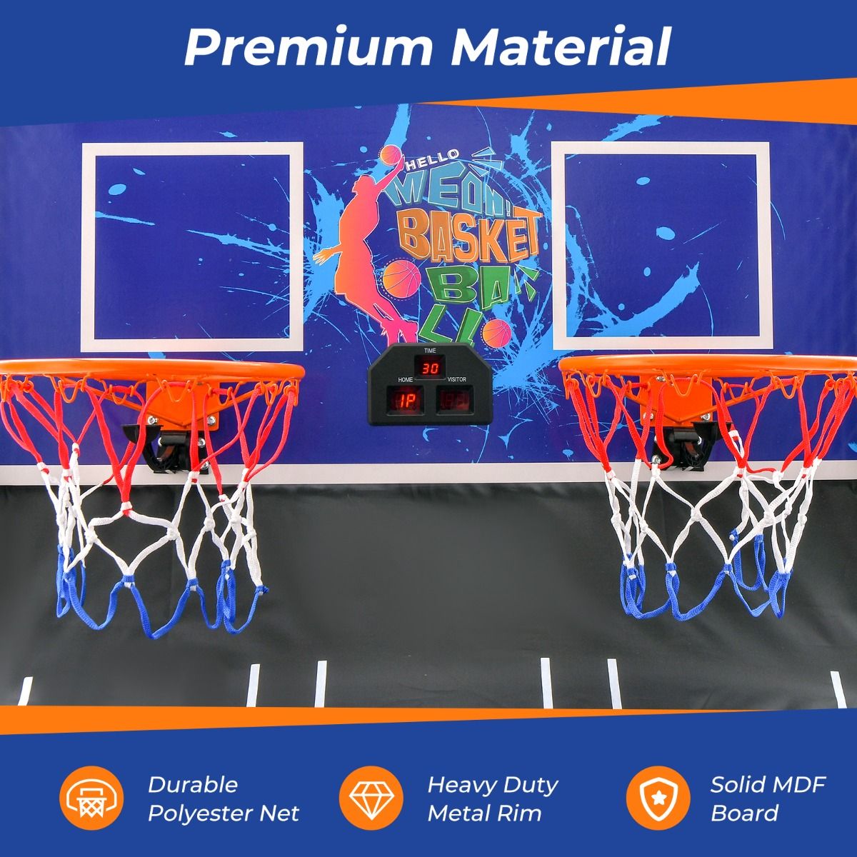 Jeu de basket-ball électronique Coast pour l'intérieur - Tir double - Compteur de points automatique - Bleu foncé + noir