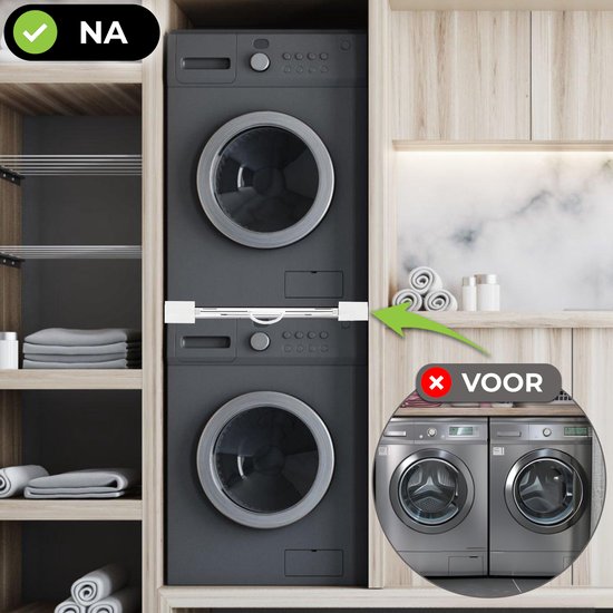Vonia Spacer Washer Dryer - Stacking Kit Washer Dryer - Universal - Adjustable - Extendable Towel Holder - White