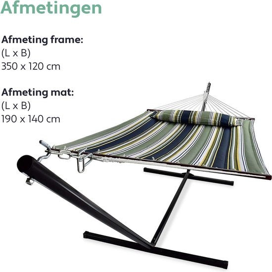 Hamac Vita5 avec support et mât d'écartement - 2 personnes - oreiller amovible - résistant aux UV - bleu
